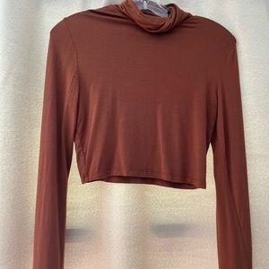 Cropped brown long sleeve turtleneck top
